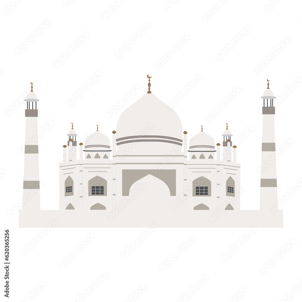 Illustration Of Fatima Zahra Mosque, White mosque . Vector of Mosque Flat Design
