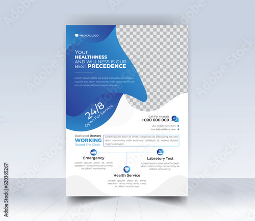 Modern Flyer Or Poster design for Medical healthcare service, brochure, annual report, cover template
