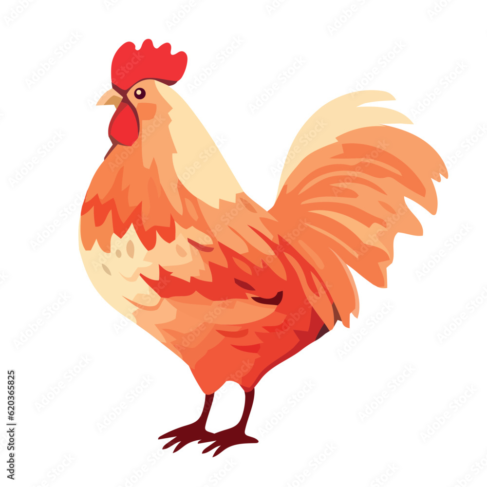 Cute young rooster standing, icon isolated Cute young rooster standing, icon isolated