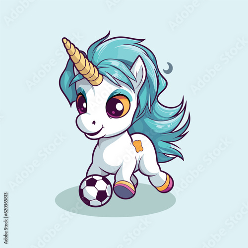 cute unicorn playing football vector illustration