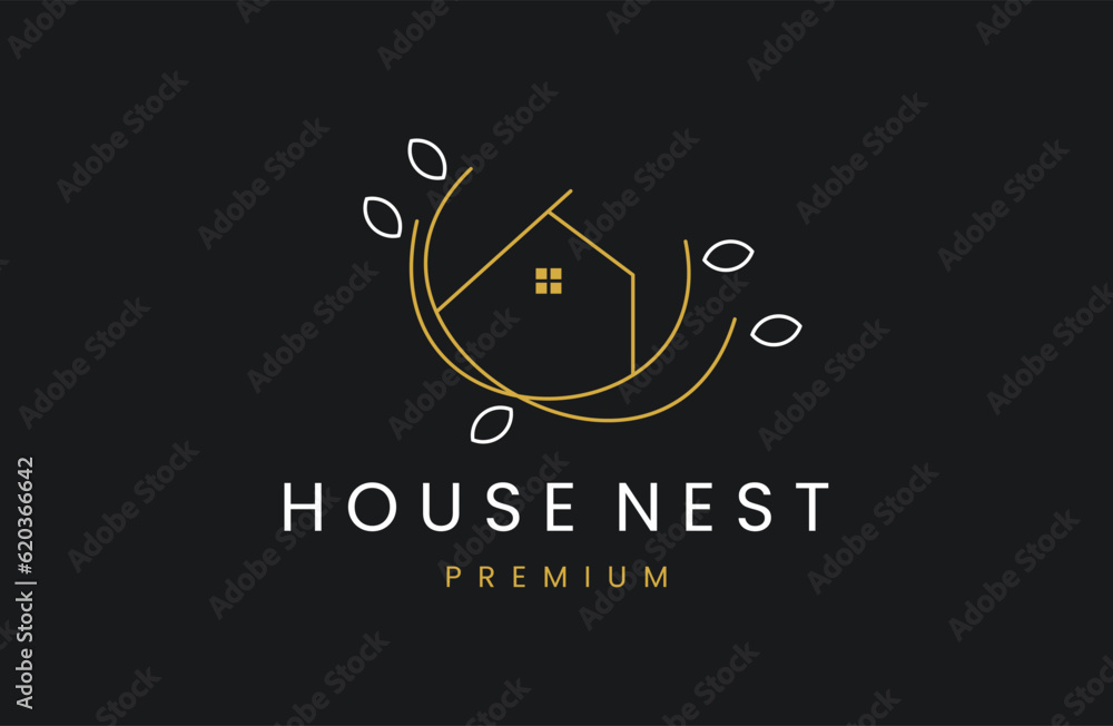 Creative illustration line nest house luxury logo vector