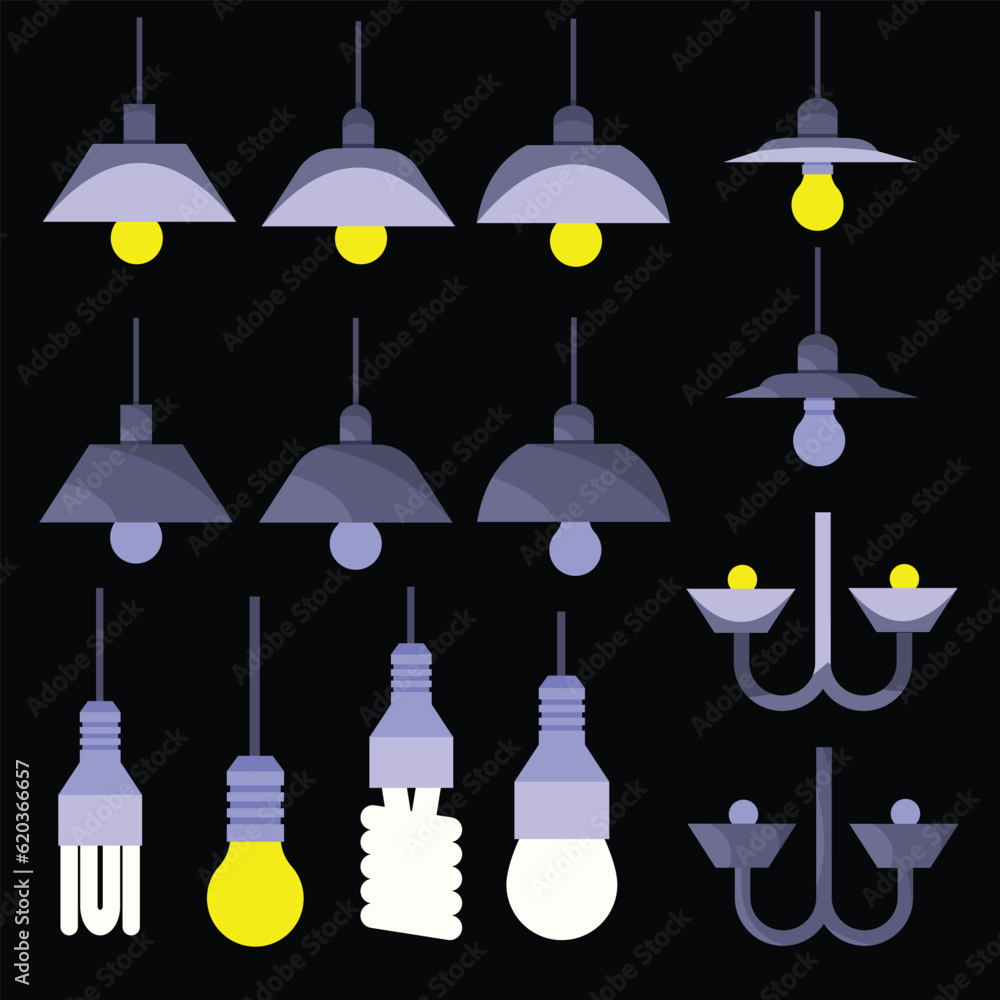 Various Lamps Design Simple Flat Vector Set