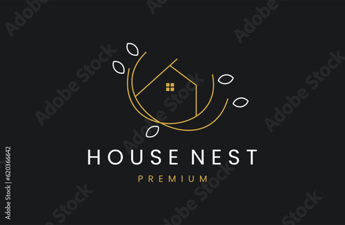 Creative illustration line nest house luxury logo vector