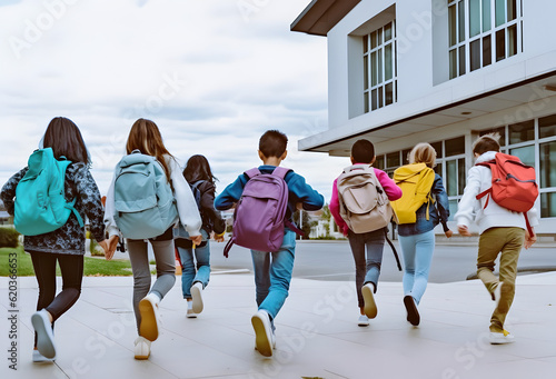 Students with backpacks going to school. Concept of back to school. AI generated.