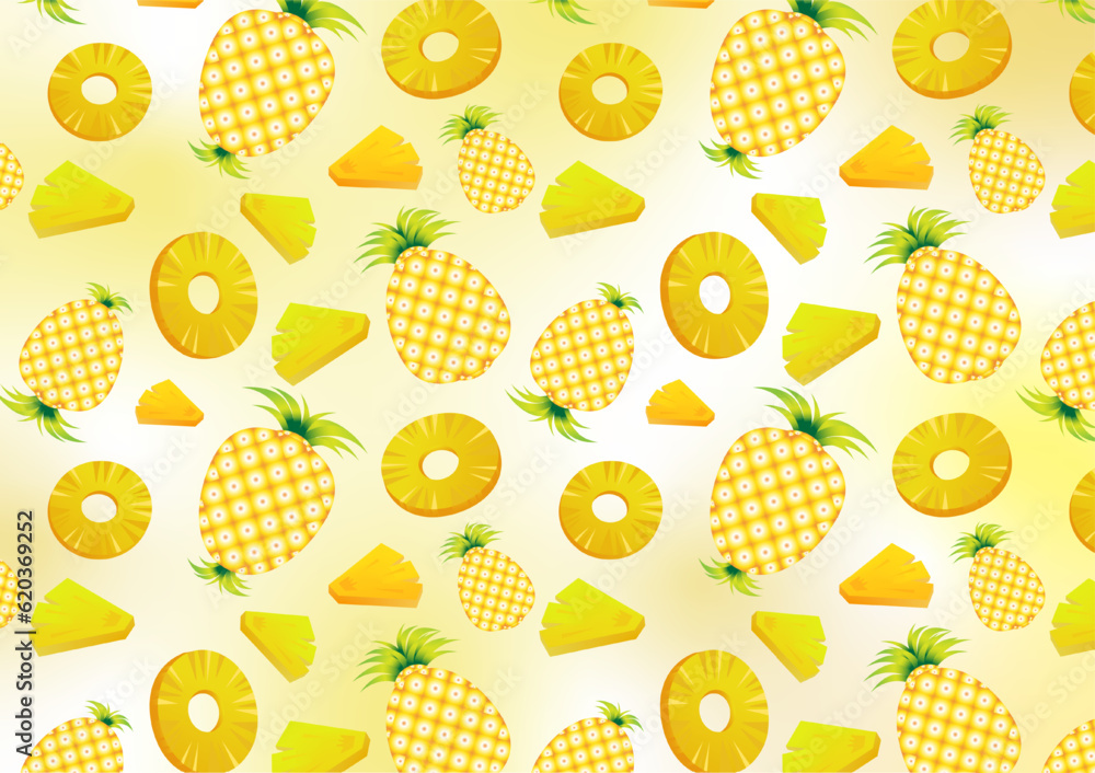 Pineapple pattern on yellow background. Vector design. Pineapple pattern on yellow background. Vector design.