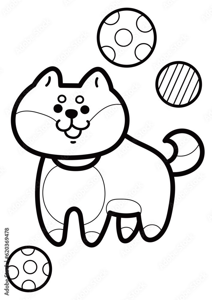 Fototapeta premium かわいい犬の線画イラスト素材