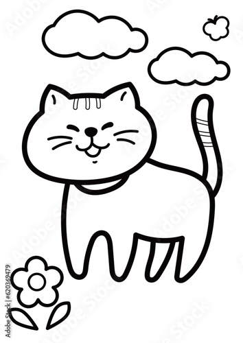 かわいい猫の線画イラスト素材