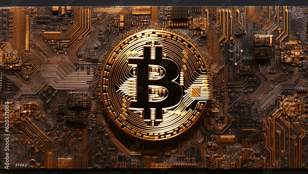 bitcoin crypto on a abstract digital circuit wall