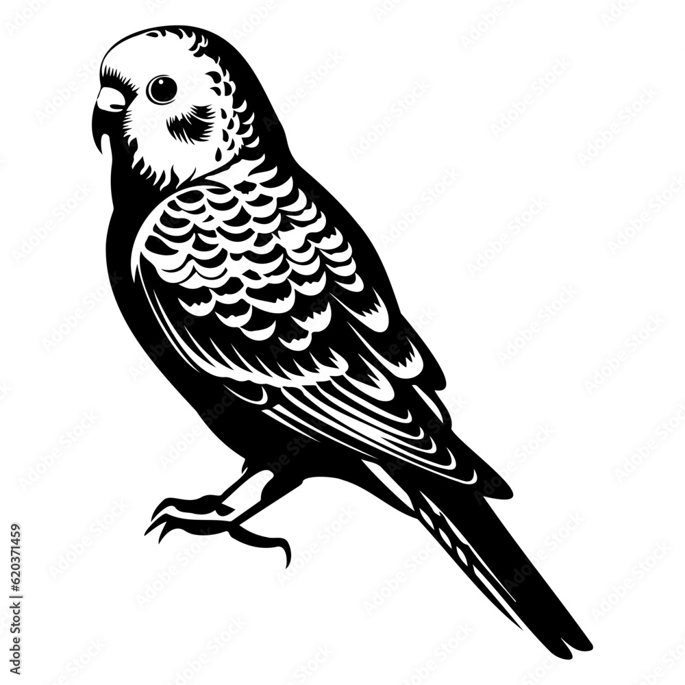 Fototapeta premium Budgerigar silhouette, Budgerigar mascot logo, Budgerigar Black and White Animal Symbol Design, Bird icon. 