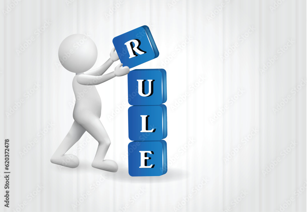 3d small people rule text on square blue blocks sign background vector image template graphic illustration 3d small people rule text on square blue blocks sign background vector image template graphic illustration
