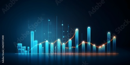 Market chart of business increase stock graph or investment financial data profit on growth money diagram background with success diagram exchange information, AI generative