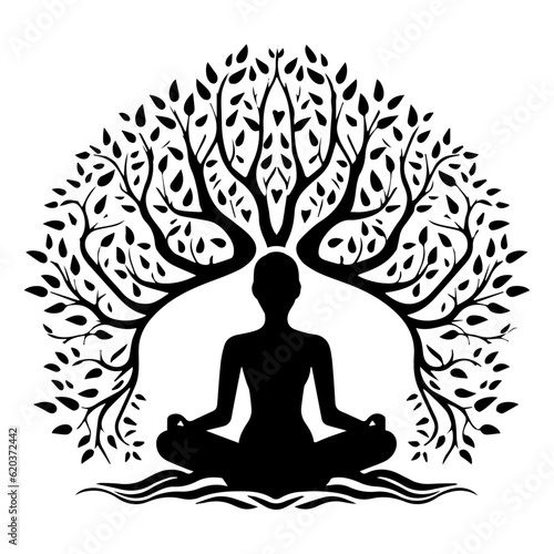 Yoga tree, tree of life, logo, icon, isolated on white background, vector illustration.