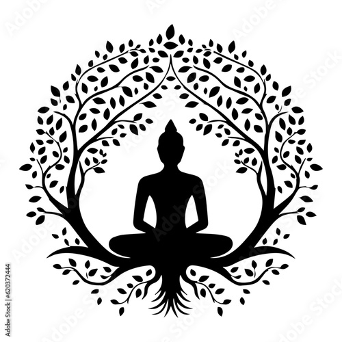 Yoga tree, tree of life, logo, icon, isolated on white background, vector illustration.