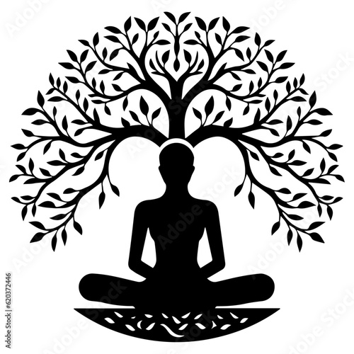 Yoga tree, tree of life, logo, icon, isolated on white background, vector illustration.