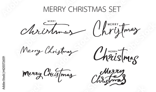 Merry Christmas set collection text calligraphy hand written symbol decoration ornament happy new year merry christmas season greeting december winter time calendar vector illustration celebration 