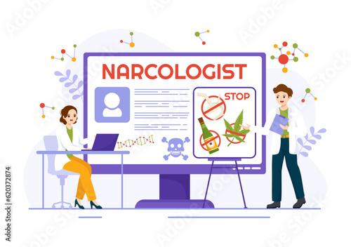 Narcologist Vector Illustration for Drug Addiction Awareness, Alcohol and Tobacco in Healthcare Flat Cartoon Hand Drawn Background Templates
