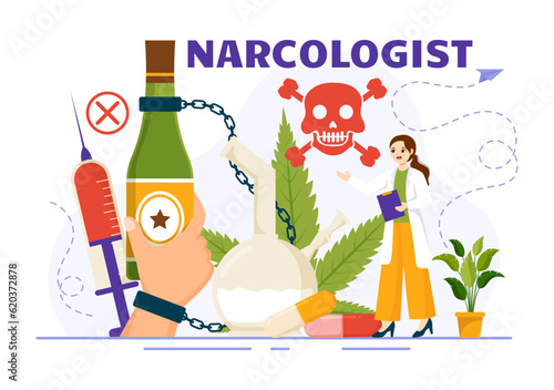 Narcologist Vector Illustration for Drug Addiction Awareness, Alcohol and Tobacco in Healthcare Flat Cartoon Hand Drawn Background Templates
