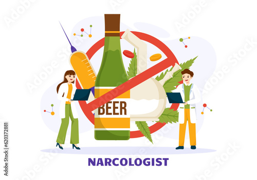 Narcologist Vector Illustration for Drug Addiction Awareness, Alcohol and Tobacco in Healthcare Flat Cartoon Hand Drawn Background Templates