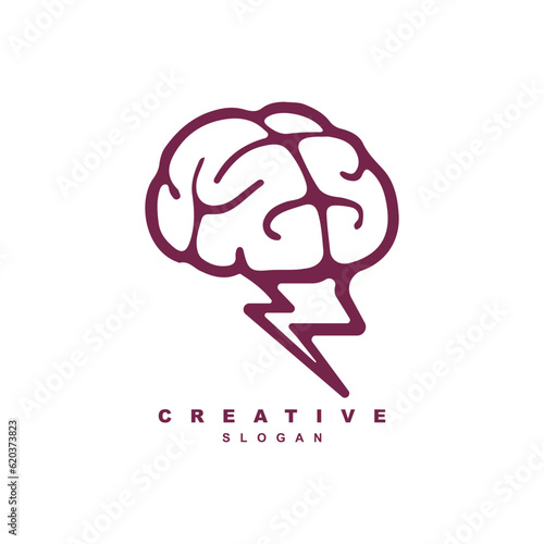 thunder brain or brainstorm logo design vector illustration