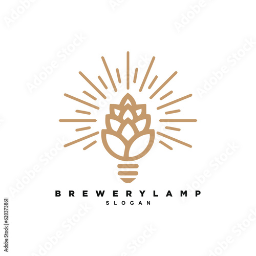Vintage creative brewery bulb lamp logo design vector for your brand or business