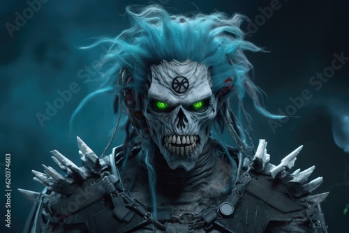 sinister-looking man with piercing green eyes and long flowing hair