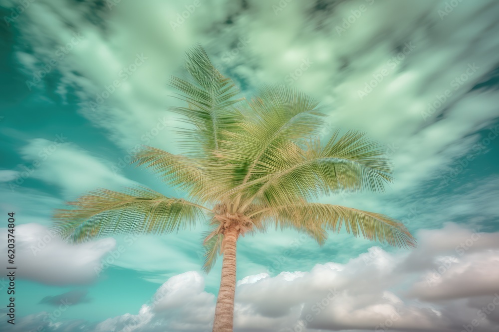 Palm Tree on a Beach with Cloudy Sky