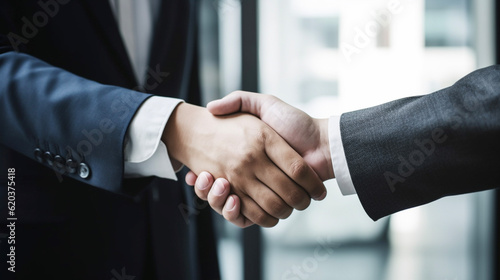 握手するビジネスマンの手のクローズアップ　AI生成画像　Generative AI