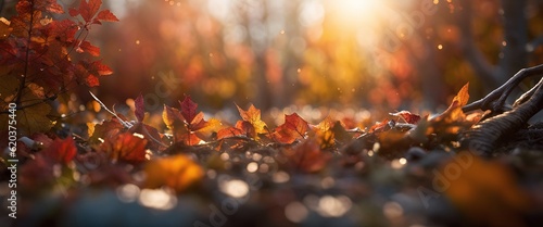 Autumn leaves in the forest.