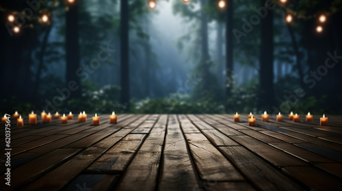 Enchanting Dark Mystical Forest  Rustic Wooden Floor. created with Generative AI