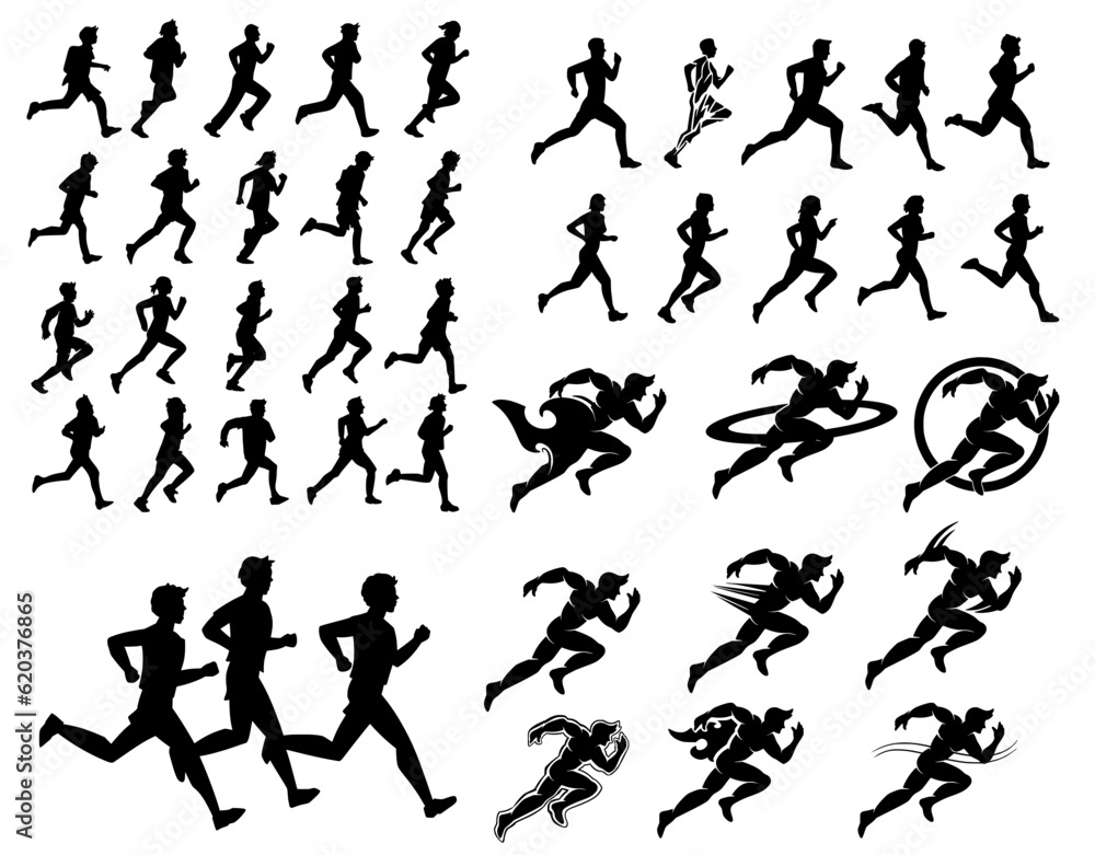 Running players silhouettes