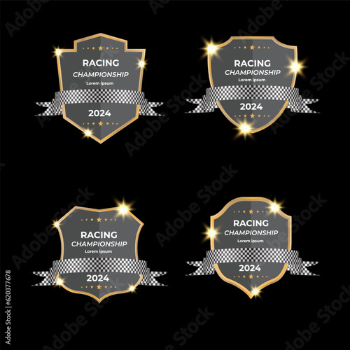 Set of retro vintage race flag badge. Racing insignia. vector illustration