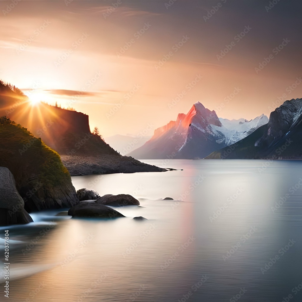 sunrise on the lake created by AI