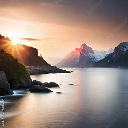 sunrise on the lake created by AI © Laiba