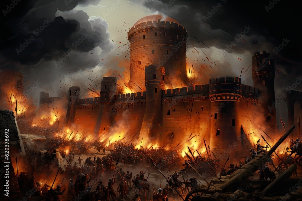 Artistic Depiction of Bastille's Downfall: Concept for Revolutionary History, National Liberty Symbolism, and French Patriotism. Generative AI