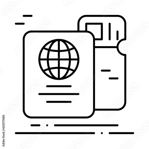 Pasport Travel and tourism icon with black outline style. travel, id, immigration, pass, identification, identity, emigration. Vector illustration