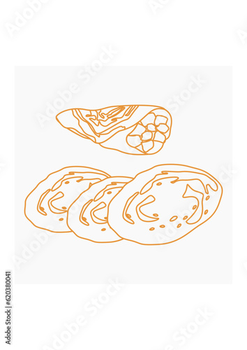 Editable Top Side View Classic Open And Rolled Indian Masala Dosa With Filling Vector Illustration in Outline Style for Artwork of Cuisine Related Design With South Asian Culture and Tradition