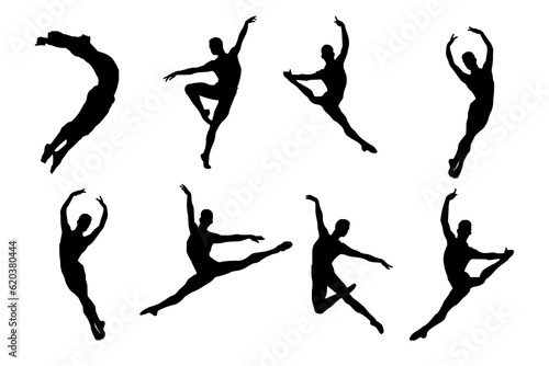 set of contours of a male dancer in ballet jumps