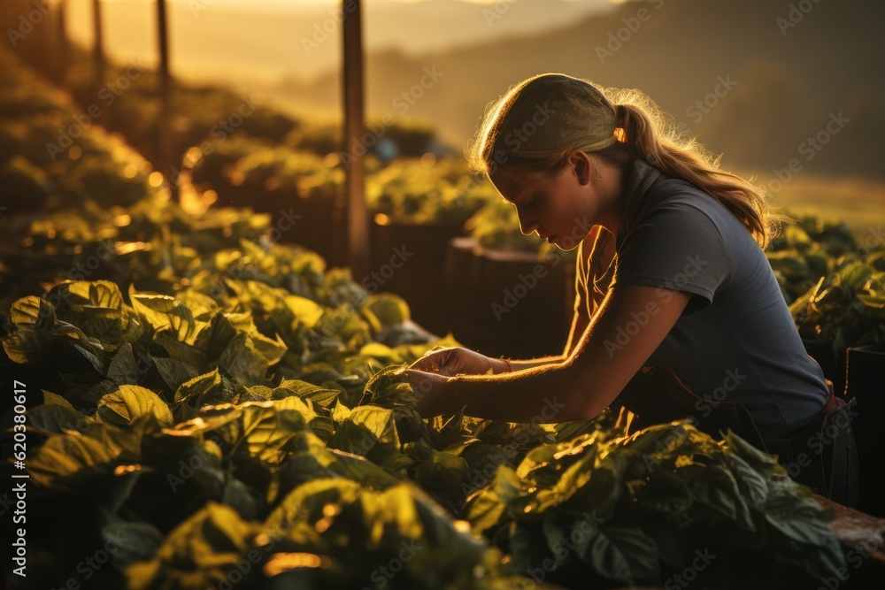Fototapeta premium Farmers use mainstream data networks from mobile internet to validate, test and select new farming methods. farmers and tobacco farming