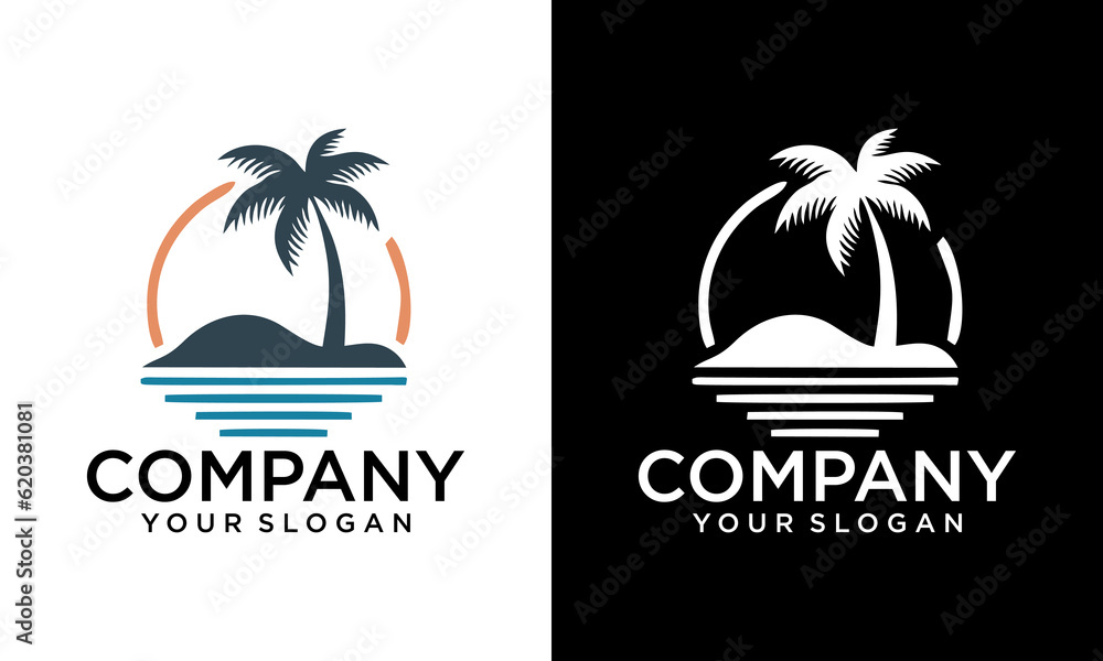 beach and island logo design, vector design of circular beach icons