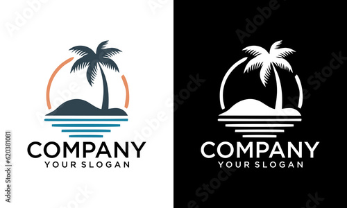 beach and island logo design, vector design of circular beach icons