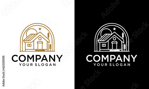 cottage simple line art logo template vector illustration design
