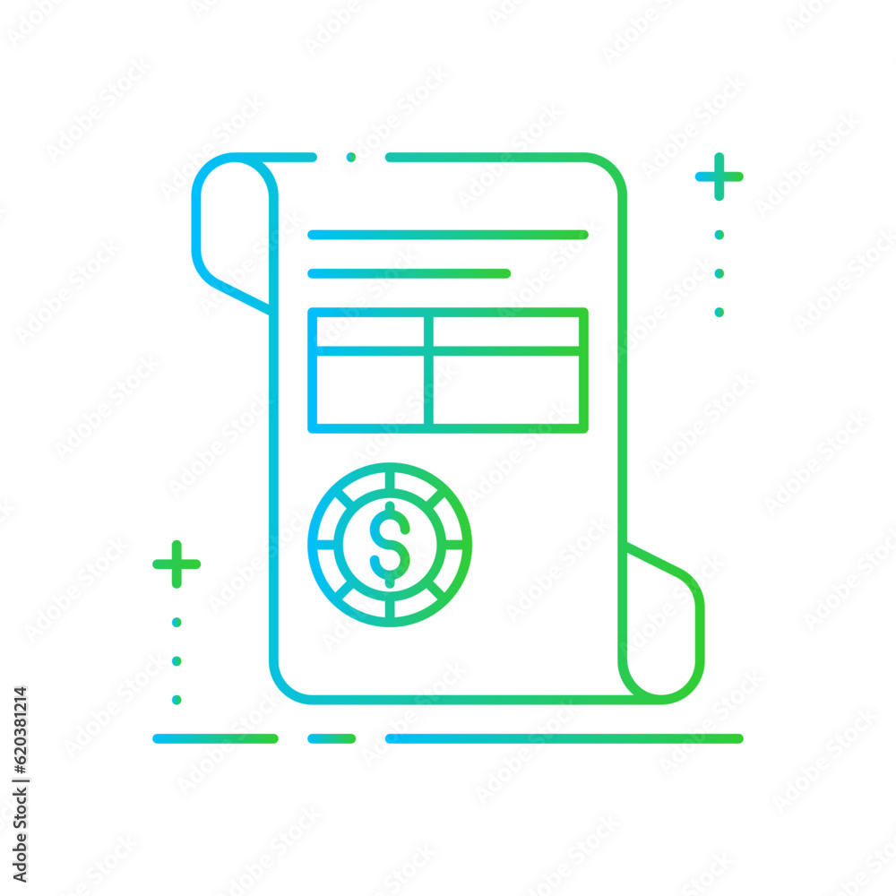 Invoice E Commerce icon with blue and green gradient style. paper, document, finance, tax, payment, receipt, report. Vector illustration