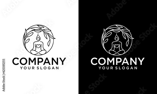 yoga logo design stock. human meditation in lotus flower vector illustration in gold color