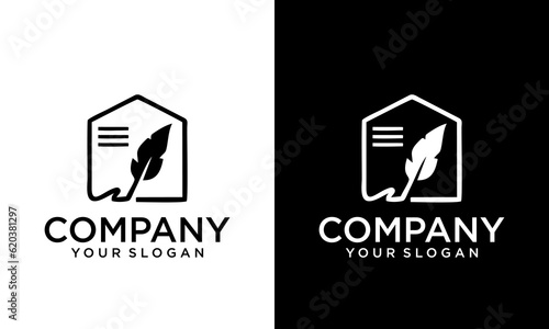Creative house and document icon logo design vector illustration. Paper document house symbol logo design color. house contract logo design