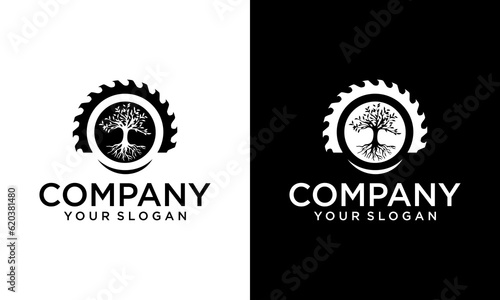 Sawmill emblem logo vector for carpentry, woodworkers, lumberjack, sawmill service.Isolated on white background