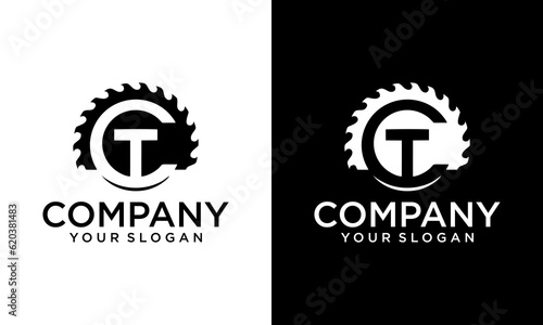 Letter CT/TC for cut symbol logo design.sawmill with letter CT shape icon.letter CT carpentry icon