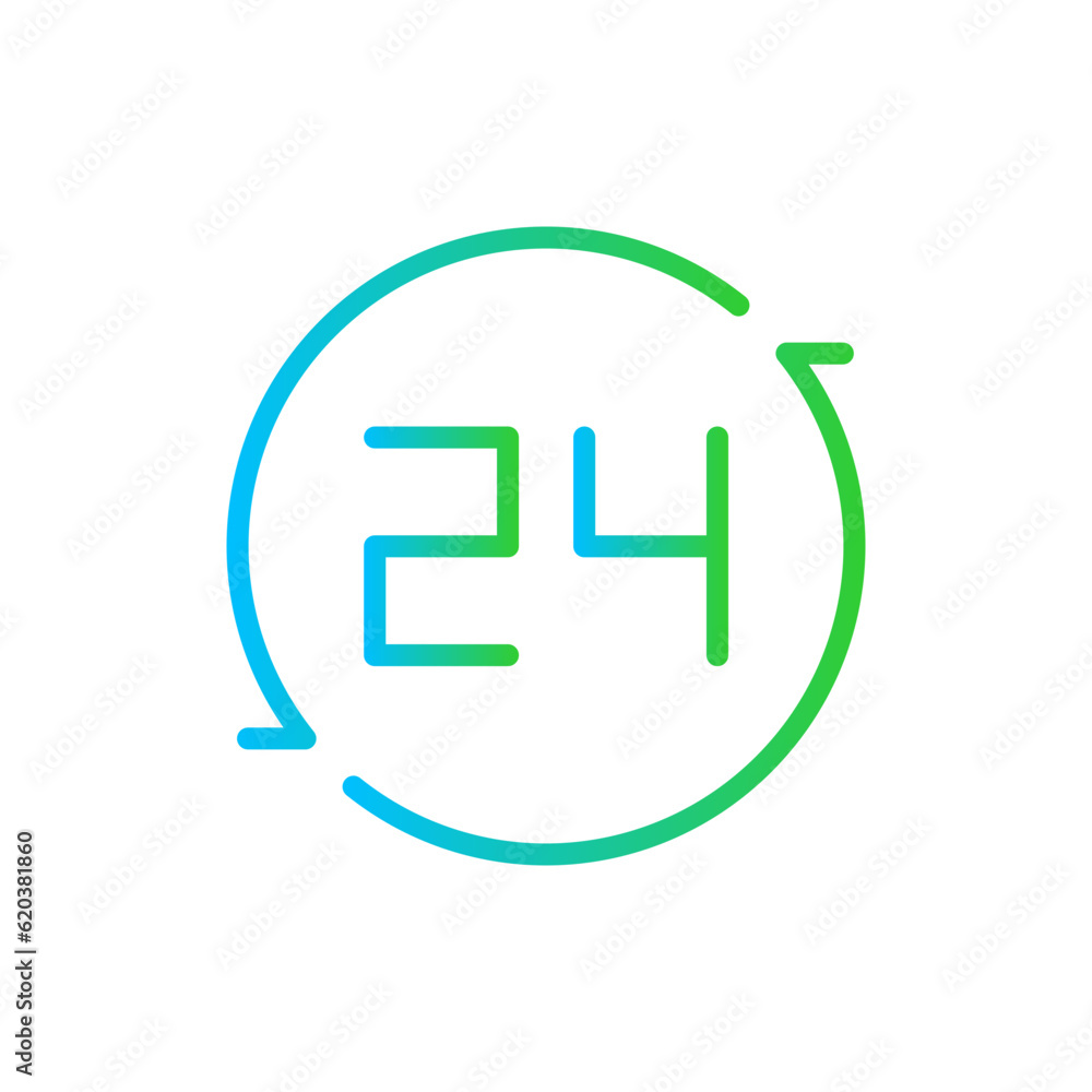 24 Hours Services E Commerce icon with green and blue gradient outline style. delivery. Vector illustration 24 Hours Services E Commerce icon with green and blue gradient outline style. delivery. Vector illustration