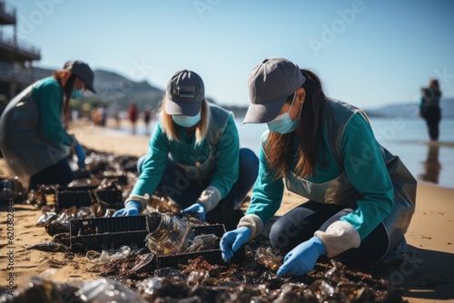 Youth and Diversity Volunteers do outdoor social work in a garbage collection and waste separation project at Mae Nam Beach. © sirisakboakaew