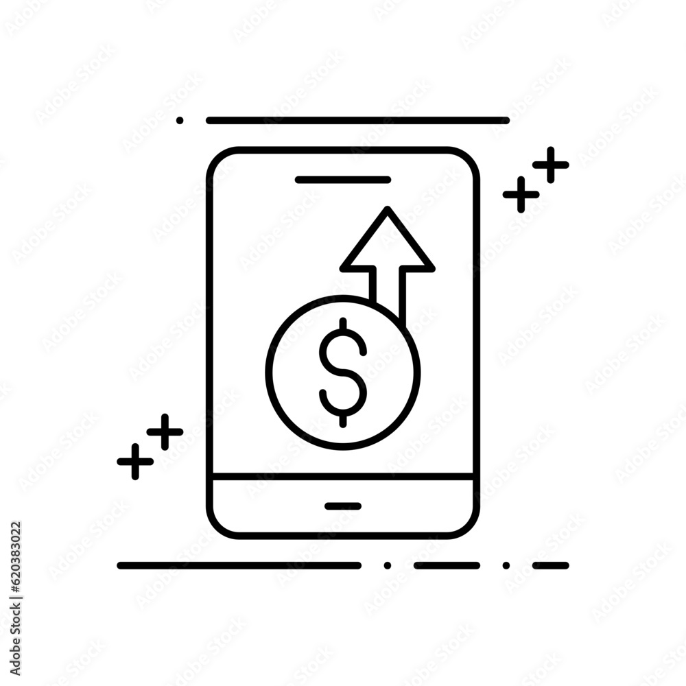 Dollar Price Business and Finance icon with black outline style. investment, market, cost, economy, success, wealth, arrow. Vector illustration Dollar Price Business and Finance icon with black outline style. investment, market, cost, economy, success, wealth, arrow. Vector illustration