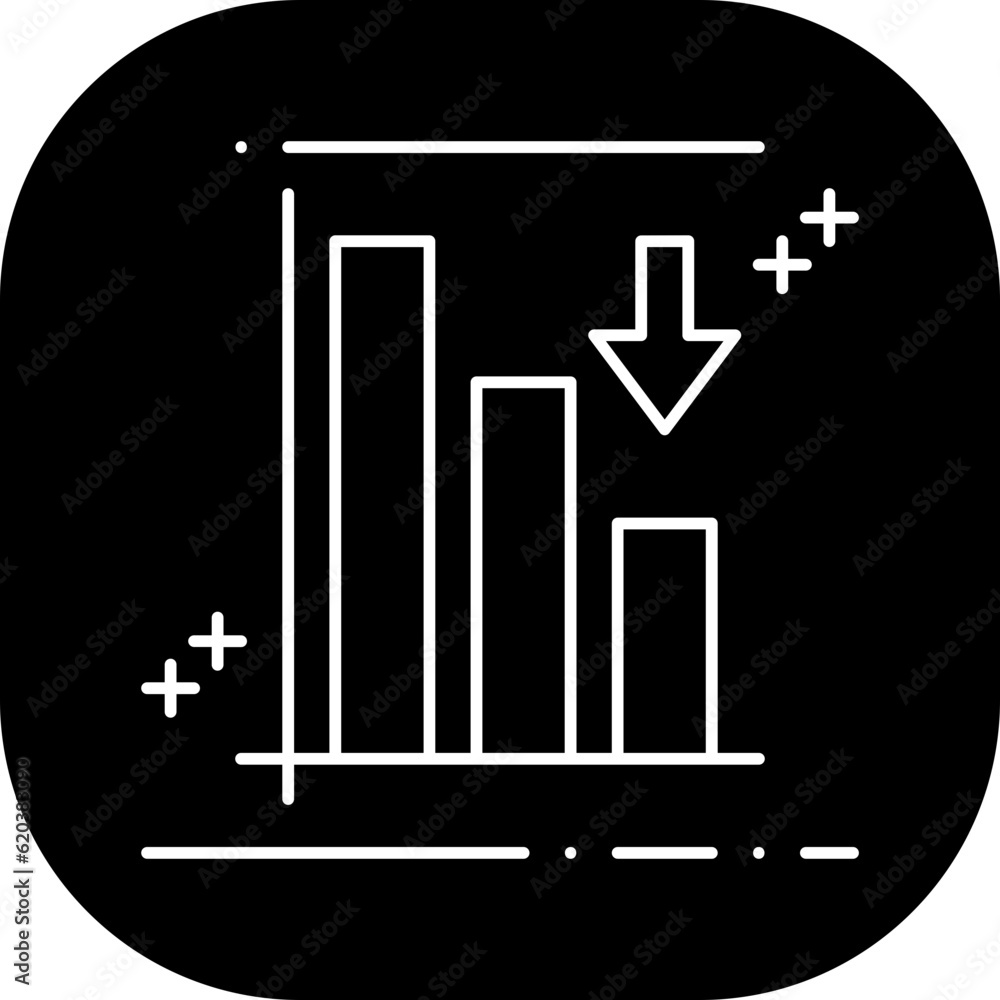 Economy Crisis Business and Finance icon with black filled style. money, graph, chart, decrease, down, recession, bankruptcy. Vector illustration